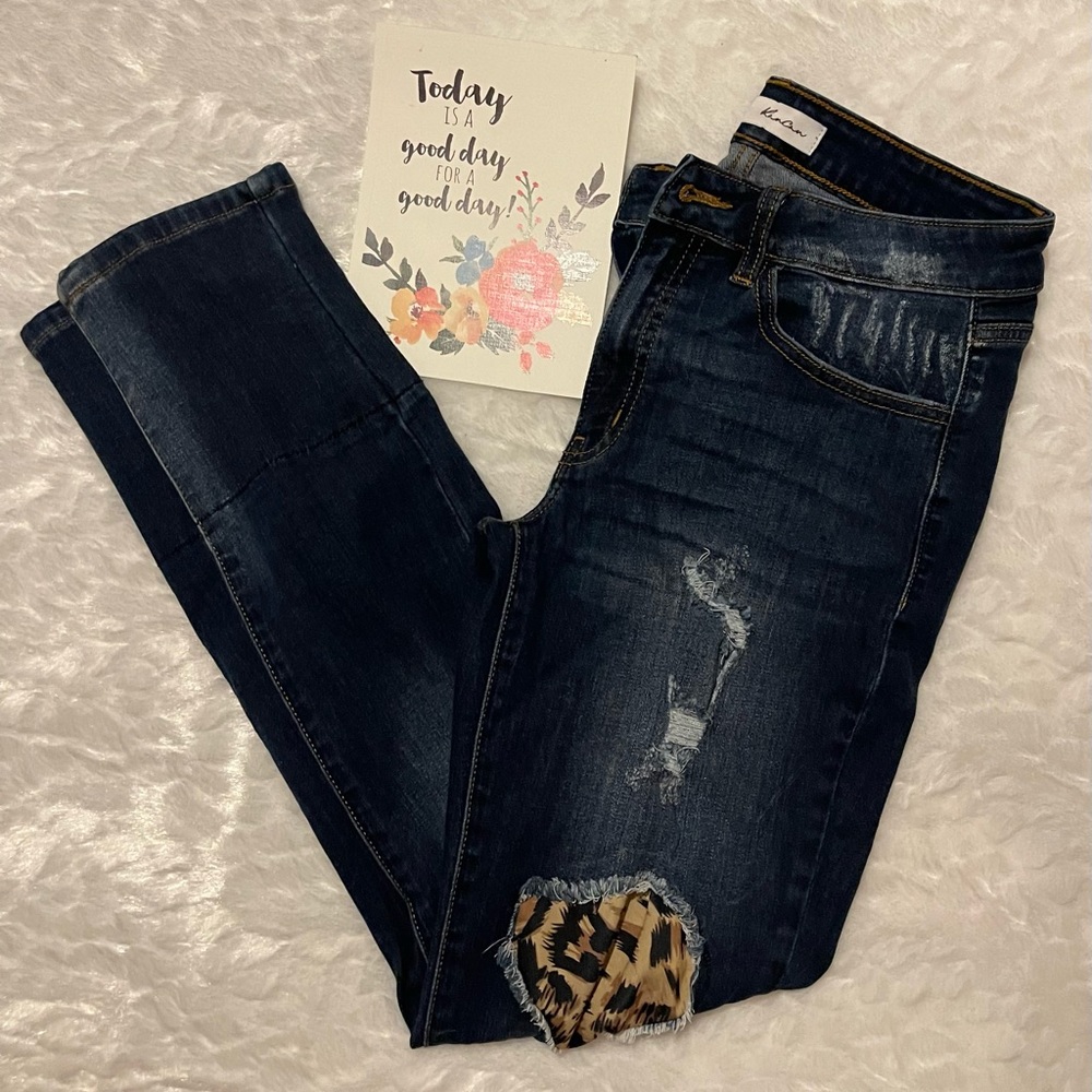 Kancan Leopard Patch Skinny Jeans